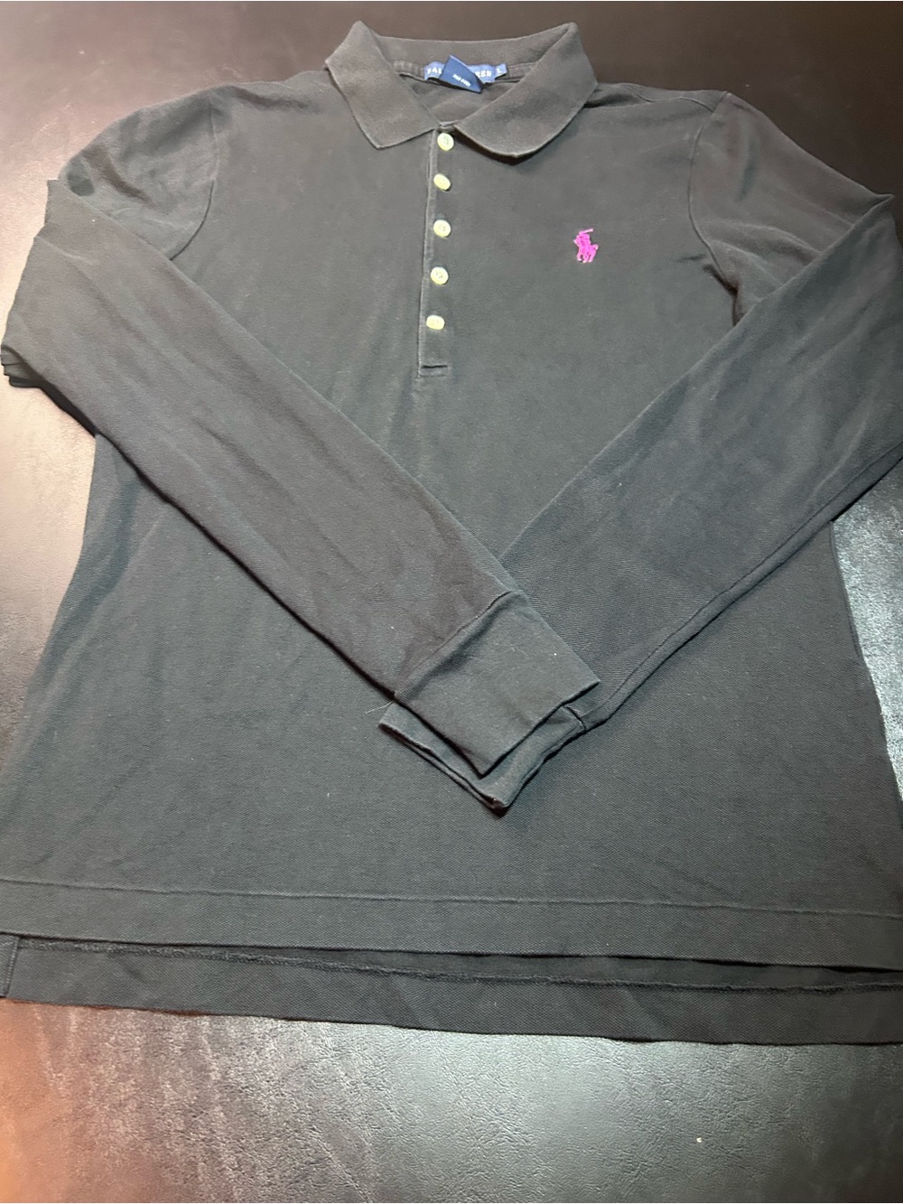 Ralph Lauren Long Sleeve Polo Shirt Size L Black Pink Logo